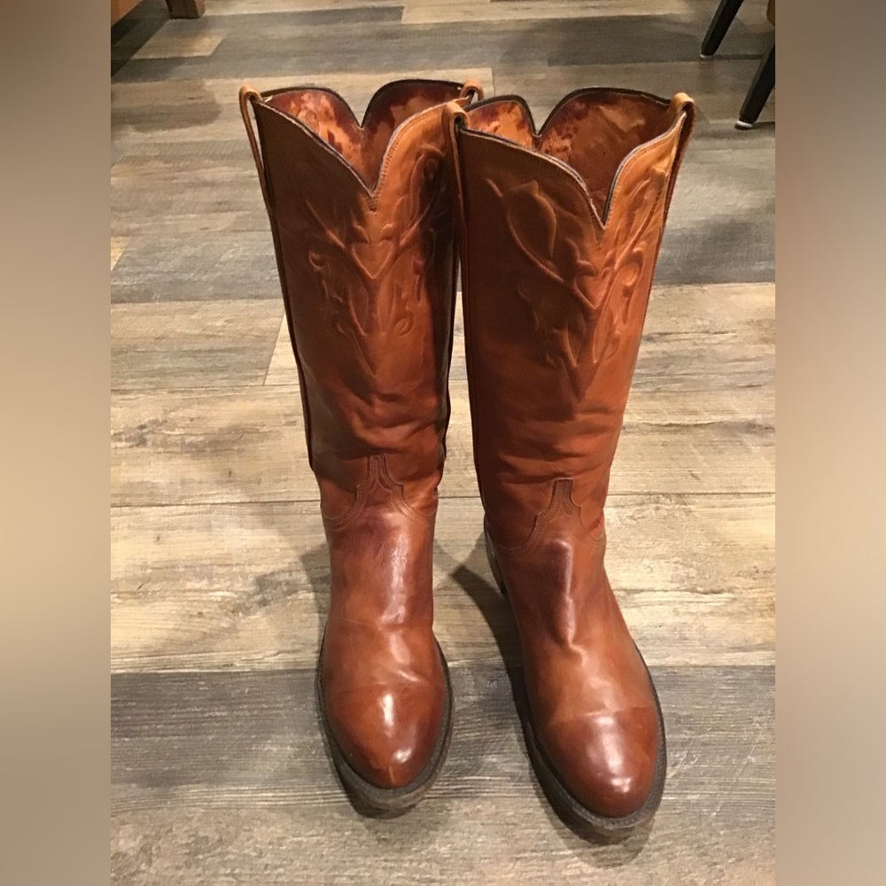 Lucchese VINTAGE Women Tall Honey Rose Boots size 9 1/2 🟤FREE SHIP🟤